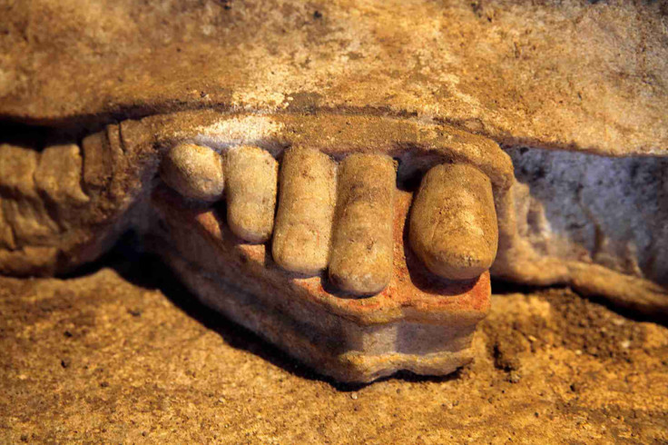 Close-up of the life-like toes of the ancient Greek caryatid statue