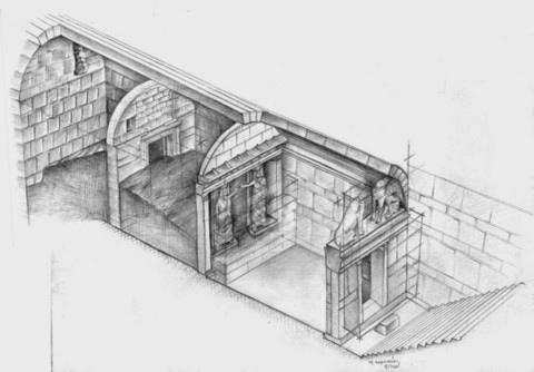The most recent artist's diagram of the Amphipolis tomb layout