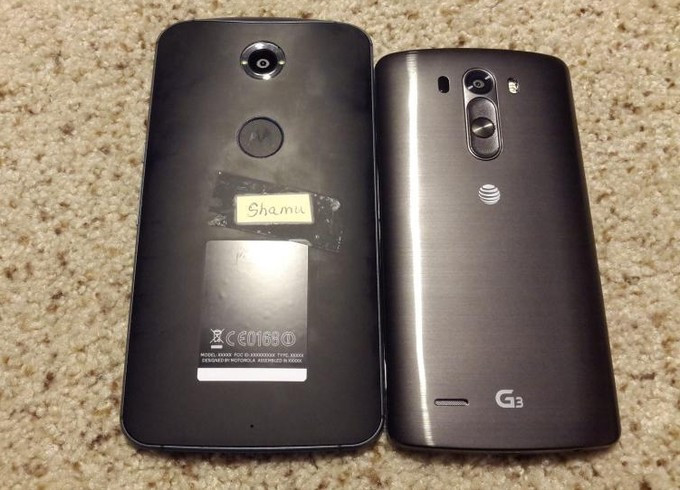 Motorola Shamu / Nexus X photographed next to LG's G3 Motorola Shamu / Nexus X photographed next to LG's G3