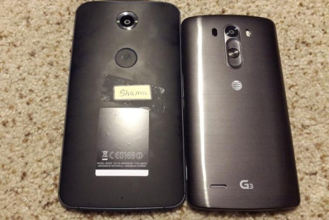 Motorola's Google Nexus 6 photographed next to LG's G3