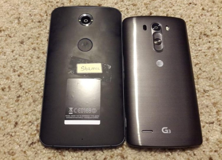 Motorola's Google Nexus 6 photographed next to LG's G3