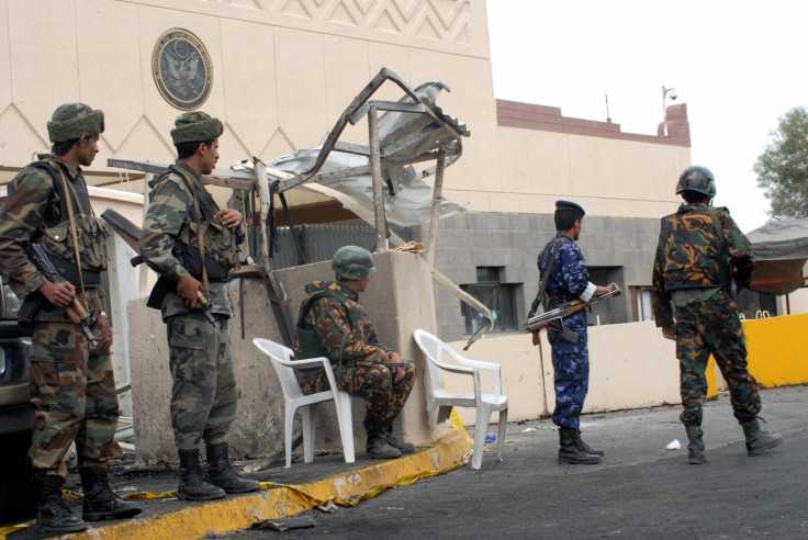 Yemeni soldiers guard the US Embassy coumpound in Sanaa