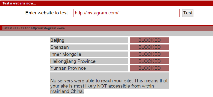 Instagram blocked in China