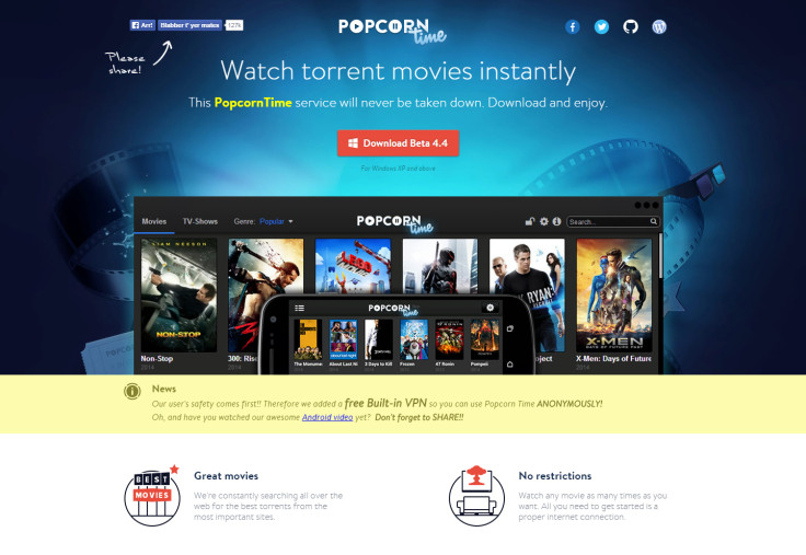Notorius illegal movie streaming service Popcorn Time is back online after being taken down by a European domain registry