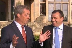 Arron Banks (left) with Ukip leader Nigel Farage as the millionaire announced he has defected from the Conservative party