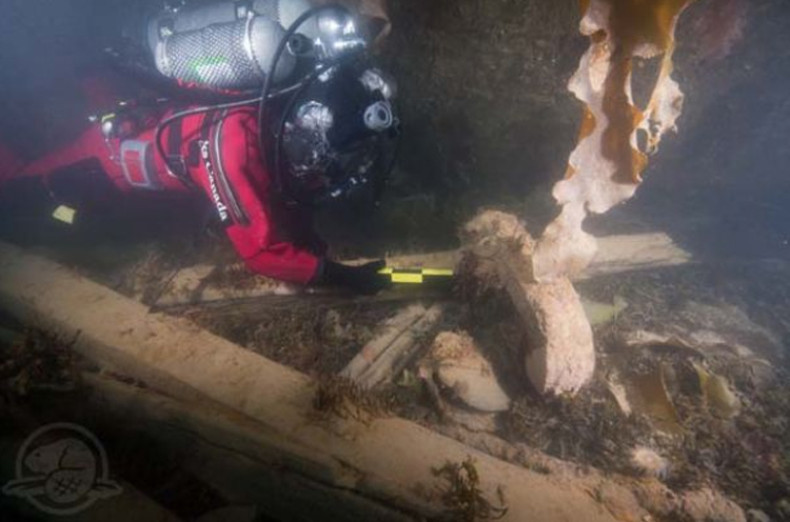 Parks Canada divers exploring the HMS Erebus shipwreck in the Canadian Arctic