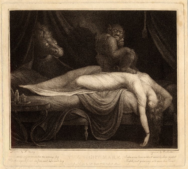 The Nightmare, after Henry Fuseli. Print made by Thomas Burke. London, 1783. The Nightmare, after Henry Fuseli. Print made by Thomas Burke. London, 1783.