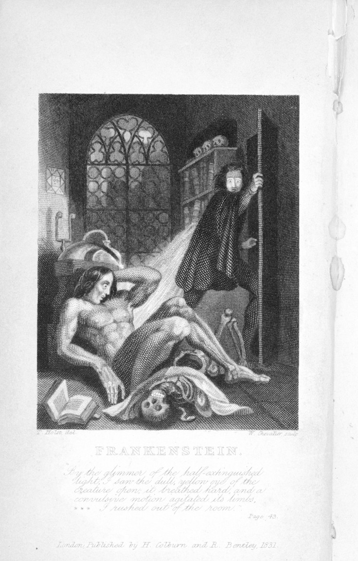 First illustration of Frankenstein's monster. Mary Shelley, Frankenstein, or, The Modern Prometheus. London, 1831.