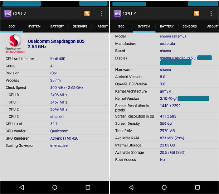 Motorola Shamu aka Nexus 6 Resurfaces via CPU-Z Benchmark: 5.2in Display, Snapdragon 805 and 3GB RAM Confirmed