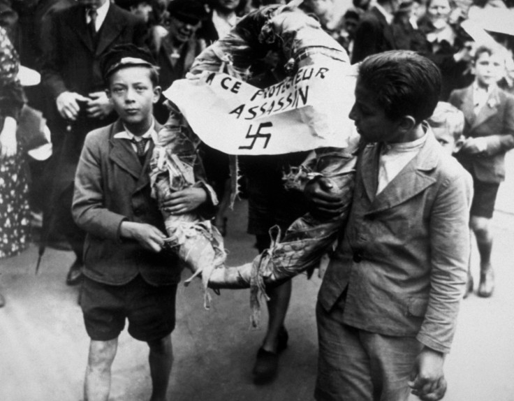 Young citizens of Brussels in Belgium lay in wreath for Nazi following liberation