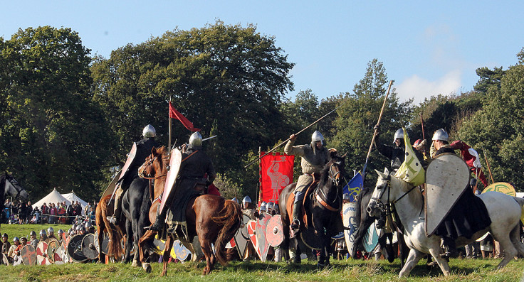 Norman knights attack the Anglo-Saxons' shield wall
