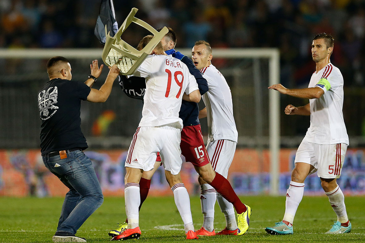 SerbiaAlbania Euro 2016 Qualifier Violent Brawl After Drone Flies
