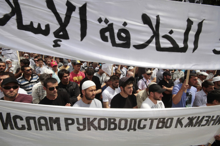 Supporters of the Islamist Hizb ut-Tahrir movement attend a rally in Simferopol, the administrative centre of Crimea in southern Ukraine