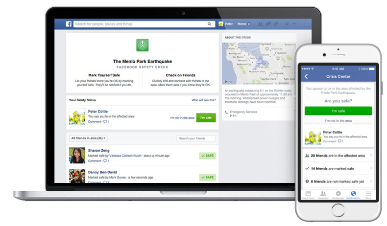 Facebook Safety Check feature for major disaster crisis communication