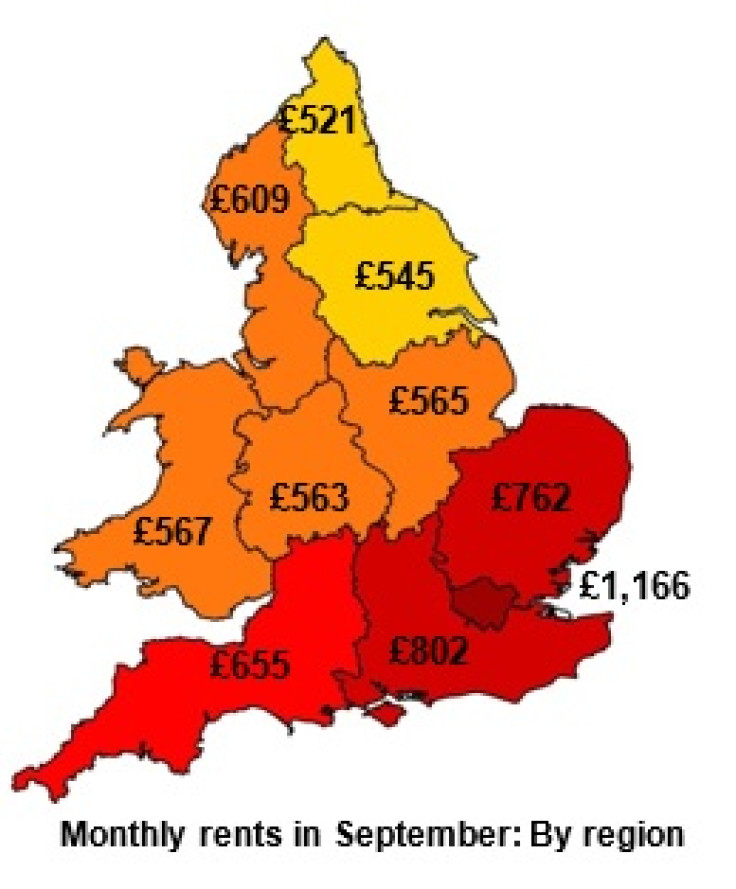 Average rent in the UK by region - LSL