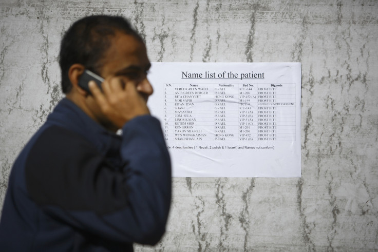 A list of people rescued from avalnaches and storms and being treated in hospital in Kathmandu. (Reuters)