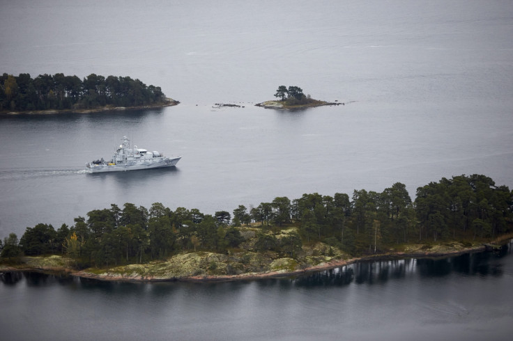 Swedish minesweeper HMS Koster patrols the waters of the Stockholm archipelago