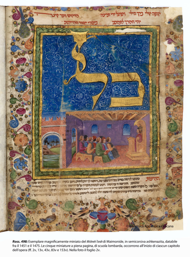 Beautifully illuminated Hebrew manuscript of the Mishneh Torah of Maimonides, dated between 1451 and 1475.