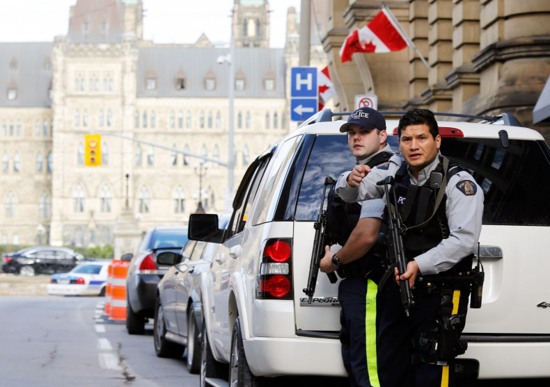 RMP officers guard Canada's parliament building in Ottawa. (Reuters)