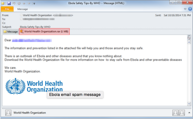 Spam Email About Ebola Claiming to Come from World Health Organisation