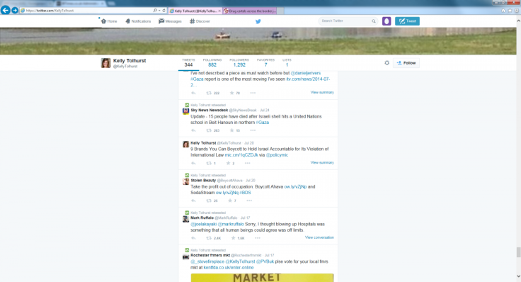Anti-Israel Tweets on Kelly Tolhurst's Twitter account (Twitter)