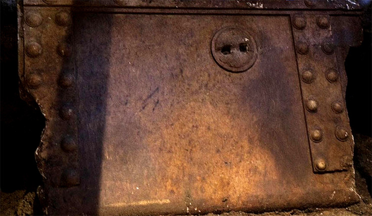 Slabs of collapsed floor in the fourth chamber of the Amphipolis tomb, under which the missing sphinx head was found