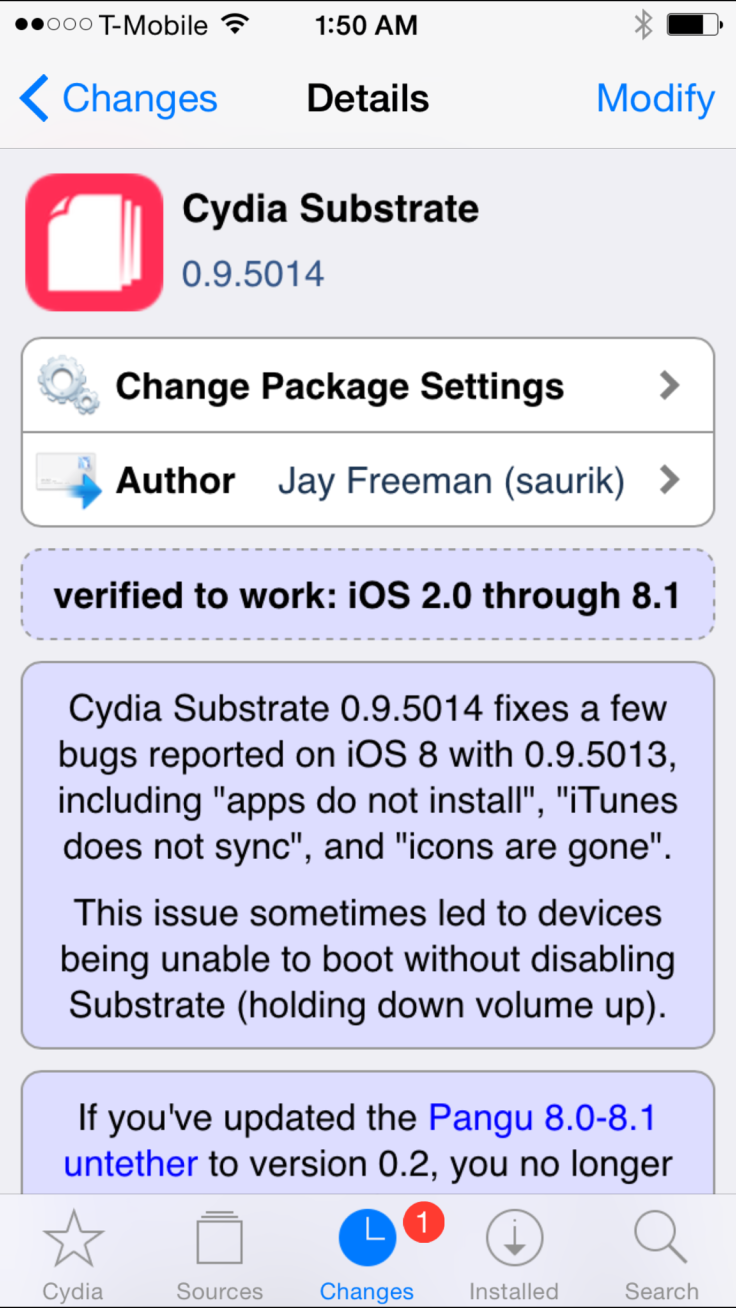 iOS 8.x Pangu Jailbreak: New Cydia Substrate Updates Bring Fixes for App Installation Issues, iTunes Syncing Bugs and OpenSSH