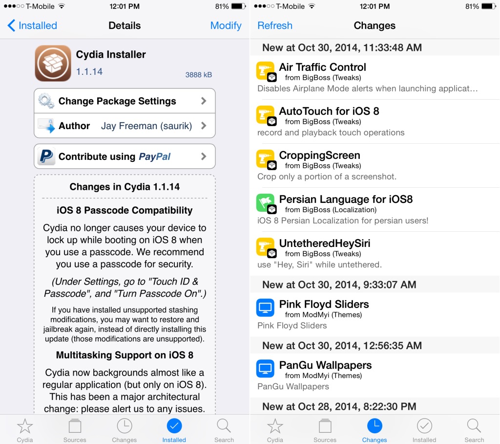 iOS 8.0/8.1 Untethered Jailbreak: Saurik Releases New Cydia Installer with Fixes for Passcode Issue, Multitasking, iPhone 6 Support and More iOS 8.0/8.1 Untethered Jailbreak: Saurik Releases New Cydia Installer with Fixes for Passcode Issue, Multitasking, iPhone 6 Support and More