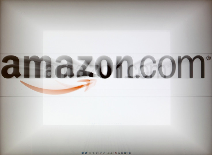 A zoomed image of a computer screen showing the Amazon logo