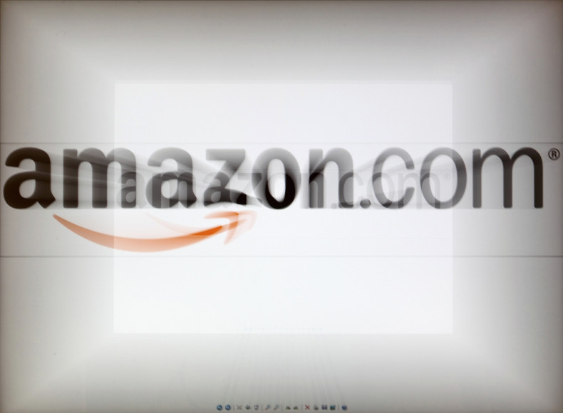 A zoomed image of a computer screen showing the Amazon logo