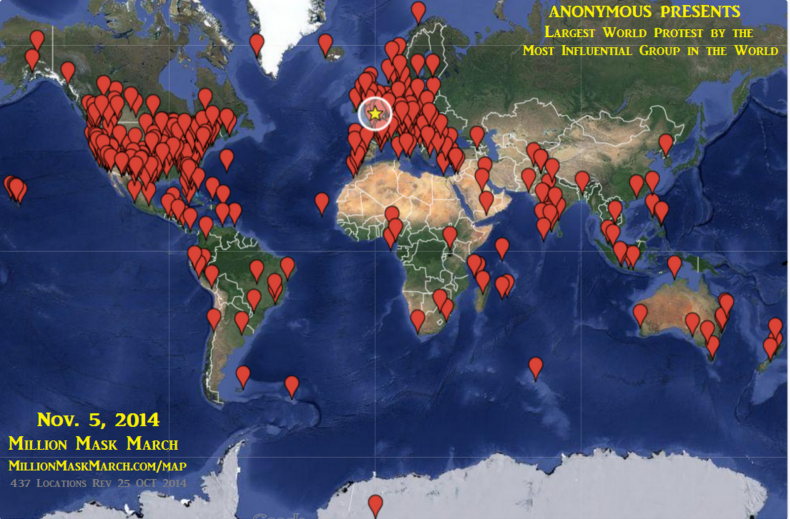 Anonymous Million Mask March Map 2014