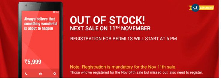 Xiaomi to Conduct 'Extra' Round Flash Sale on 11 November: Register Now On Flipkart to buy Redmi 1S in India