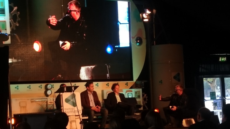 Christian Sanz (Skycatch- obscured), Jay Bregman (3D Robotics), Jonathan Downey (Airwave) & panel chair Mike Butcher (TechCrunch