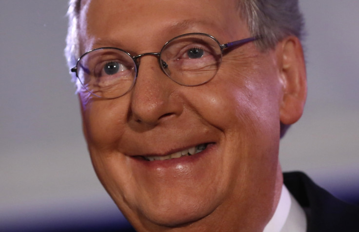 U.S. Senate Minority Leader Mitch McConnell (R-KY) addresses supporters at his midterm election night victory rally in Louisville, Kentucky,