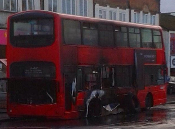 Red bus ravaged by fire in south London street in frightening incident Red bus ravaged by fire in south London street in frightening incident