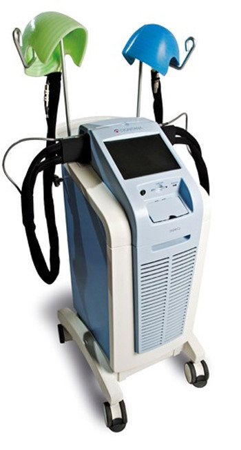 The Dignicap system, featuring a cooling cap hooked up to a system that maintains cold temperatures throughout the chemotherapy treatment