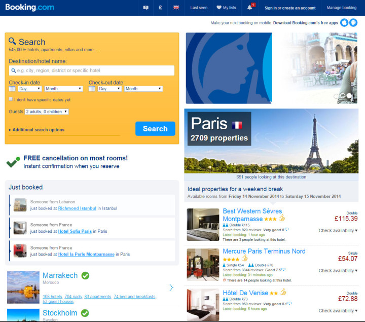 Booking.com home page Booking.com home page
