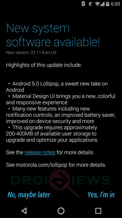 Moto X 2014 XT1095 Receives Android 5.0 Lollipop OTA Update, Borrows Ambient Display from Nexus 6 Moto X 2014 XT1095 Receives Android 5.0 Lollipop OTA Update, Borrows Ambient Display from Nexus 6