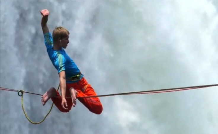 Lukas Irmler tightrope walk across Victoria Falls