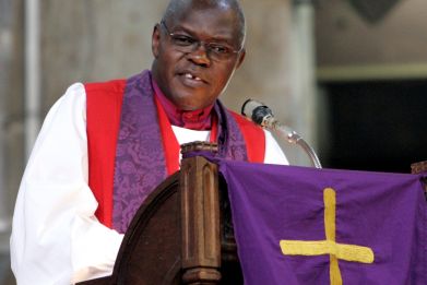 John Sentamu, the Archbishop of York address worshipers at the All Saints Cathedral in Nairobi,