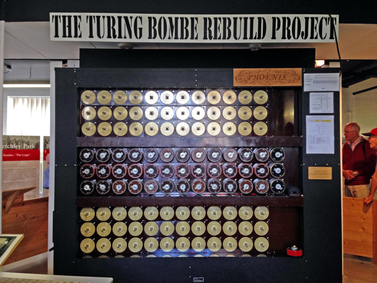 A working version of the Bombe on demonstration to visitors at Bletchley Park