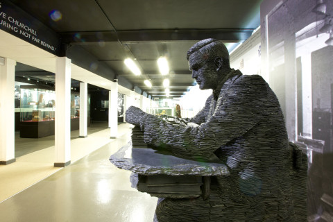 The granite statue of Alan Turing at Bletchley Park