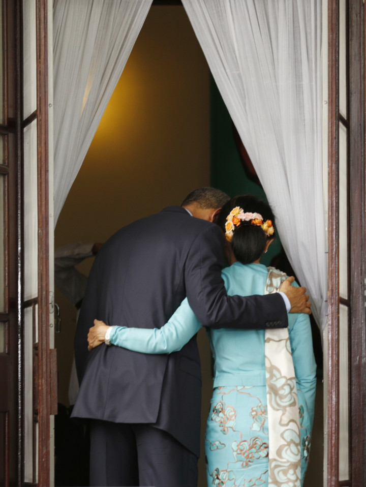 U.S. President Barack Obama puts his arm around opposition politician Aung San Suu Kyi after a joint press conference following their meeting at her residence in Yangon U.S. President Barack Obama puts his arm around opposition politician Aung San Suu Kyi after a joint press conference following their meeting at her residence in Yangon