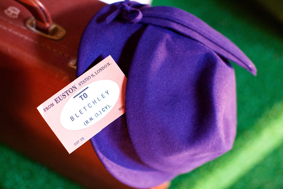 A hat worn by Keira Knightley and the suitcase she carries when she comes to Bletchley Park in the film A hat worn by Keira Knightley and the suitcase she carries when she comes to Bletchley Park in the film