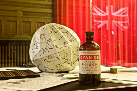 A replica of a bottle of cyanide, similar to one that was in Turing's home chemistry kit
