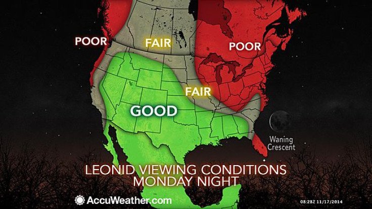 leonid meteor shower map USA