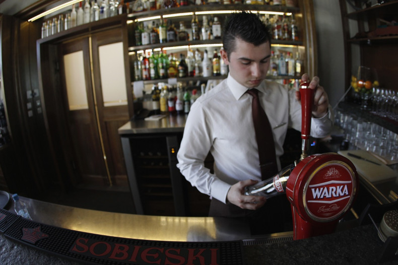 A bartender pours local beer at the Sielanka nad Pilica Hotel in Warka