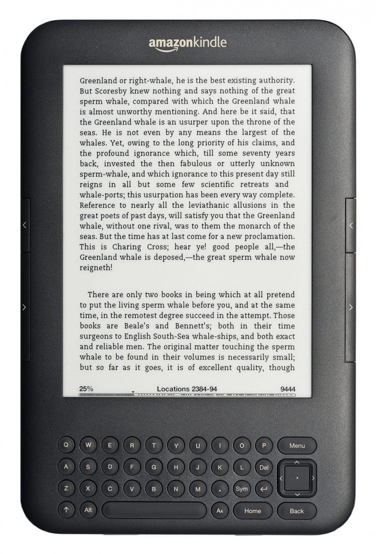 Third generation Amazon Kindle, showing text from the novel Moby-Dick.