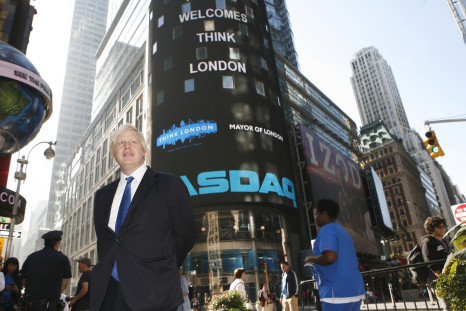 London Mayor Boris Johnson poses in New York's Times Square after ringing the opening bell at the NASDAQ Market September 14, 2009