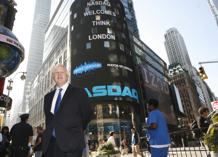 London Mayor Boris Johnson poses in New York's Times Square after ringing the opening bell at the NASDAQ Market September 14, 2009